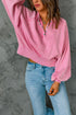 Lantern Sleeve Snap Button Placket Washed Pullover Casual Round Neck Sweatshirt